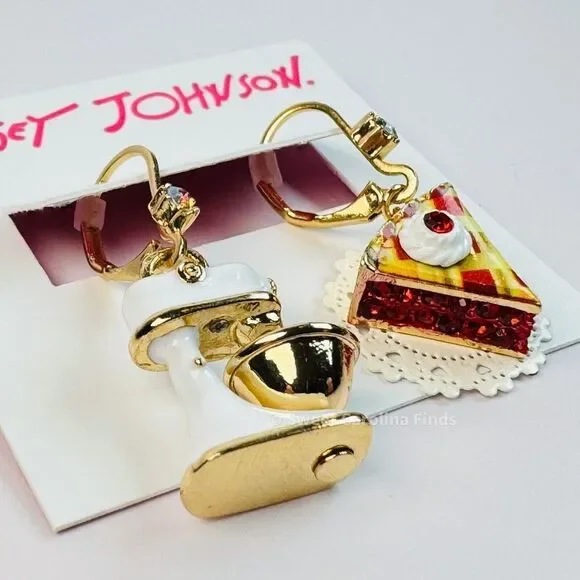 Betsey Johnson • Babycakes Pie & Mixer Earrings • Mismatch Drop • Cherry Pie - Picture 7 of 12